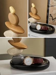 1 pieza Bandeja de lujo moderna y de alta gama para oficina/sala de estar/gabinete de TV, hogar, entrada, exhibición y organización de llaves/joyas/cosméticos/anillos, decoración de mesa, accesorio de fotografía