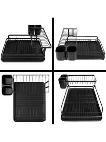 Double Sink Dish Drainer With Cup/Cutlery Holder, Black - màu đen - Xem 5