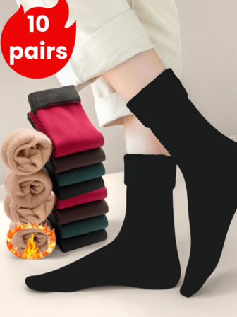 5/6/10 Pairs Men's Solid Color Warm Crew Socks, Knitted Soft Thick Crew Socks, Comfortable Fashion Casual Running Crew Socks, Stylish Crew Socks For Men And Women, High Elasticity Breathable Tall Socks, Suitable For Daily Wear, Sports, Autumn/Winter, Gift-Giving