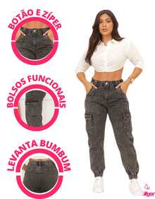 Stillger Moda Jeans Women's High-Waisted Jogger Cargo Jeans With Elastane And Side Pockets - 深灰色 - 查看 4