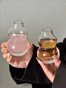 1 pieza Taza de vidrio con forma de calabaza, taza para té/infusión fría, taza de vidrio transparente para infusión fría de té, vino de frutas, taza de vidrio, vaso, vaso de balancín - transparente - Ver 7