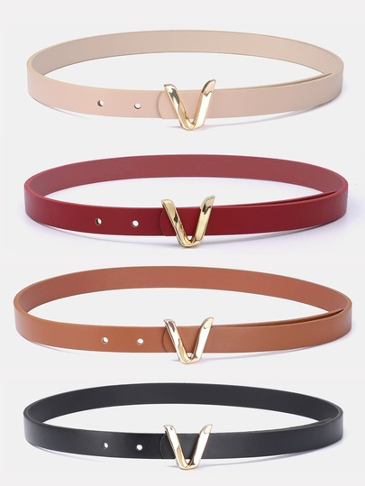 1 قطعة حزام زخرفي من البولي يوريثان (PU) أحادي اللون للنساء، مناسب للاستخدام اليومي مع إبزيم بحرف