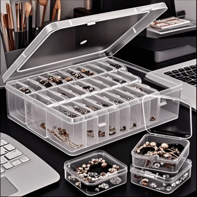 Awaoko 31pcs (30 Small Boxes + 1 Large Box) Jewelry Storage Box, Transparent Visible Jewelry Box, Large Capacity + Detachable Small Boxes, Dust-Proof And Moisture-Proof Compartment Design Can Accommodate Various Sizes Of Jewelry, Suitable For Bracelets, Necklaces, Earrings, Hair Accessories, Loose Stones, Beads, Semi-Finished Products, Tools, Jewelry Cleaning And Care Products , Makeup Room Decor