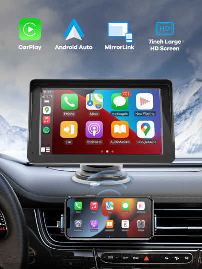 REMAX Reprodutor de vídeo multimídia automotivo de 7 polegadas, sem fio, Carplay e Android Auto sem fio, monitor portátil universal para carro, câmera Witch, Carplay Fiat 500, Plug and Play Carplay, escolha clássica estável