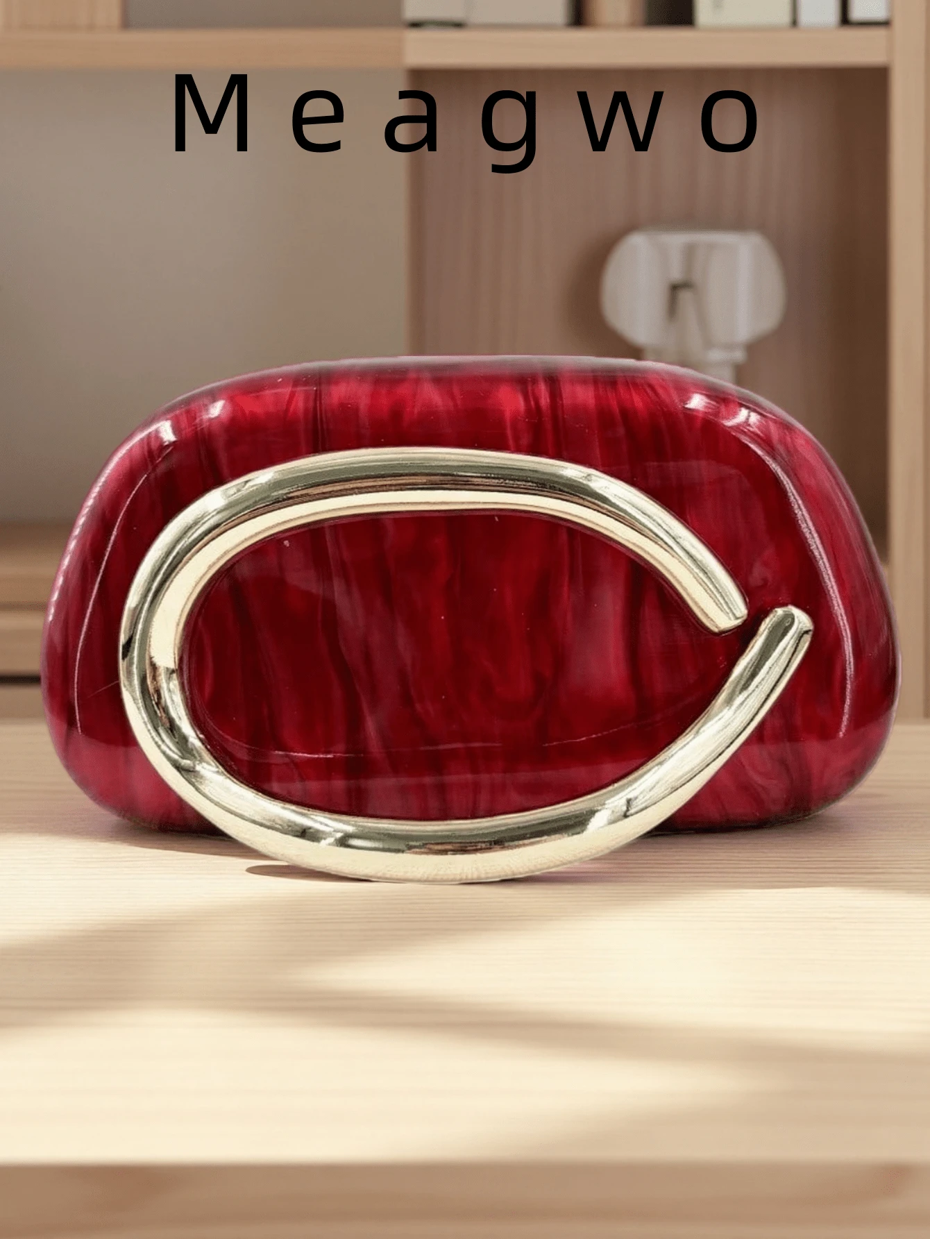 新款欧美风格女士不对称单肩包/斜挎包，独特贝壳形亚克力盒式手拿包，时尚婚礼/派对手提包 - 紅色 - 查看 1