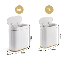 Intelligent Motion Sensor Waste Bin – Slim, Automatic Garbage Can With Quick 0.3s Activation & 5s Auto Shut, Anti-Slip Base, Modern White With Gold Trim For Bathroom, Kitchen, Or Workspace - White 10L - View 6