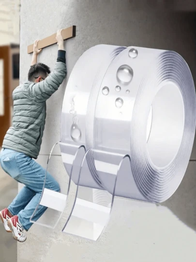 1 Rollo de 1/3/5/10M Cinta adhesiva doble cara resistente, cinta adhesiva reutilizable y fuerte, cinta nano transparente multiusos removible y lavable, adecuada para artículos pegajosos en el hogar/oficina/automóvil, ideal para herramientas de decoración del hogar, pegatinas sin daños, vinilos de pared