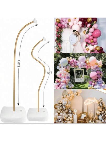 2Pcs/Set (2.5m+1.5m) Asymmetrical Shape Balloon Arch Kit Free Bending Shape Deformation Balloon Column Stand Half Arch Balloon Stand With Base Balloon Arch Frame For Wedding Graduation Birthday Party Decoration,