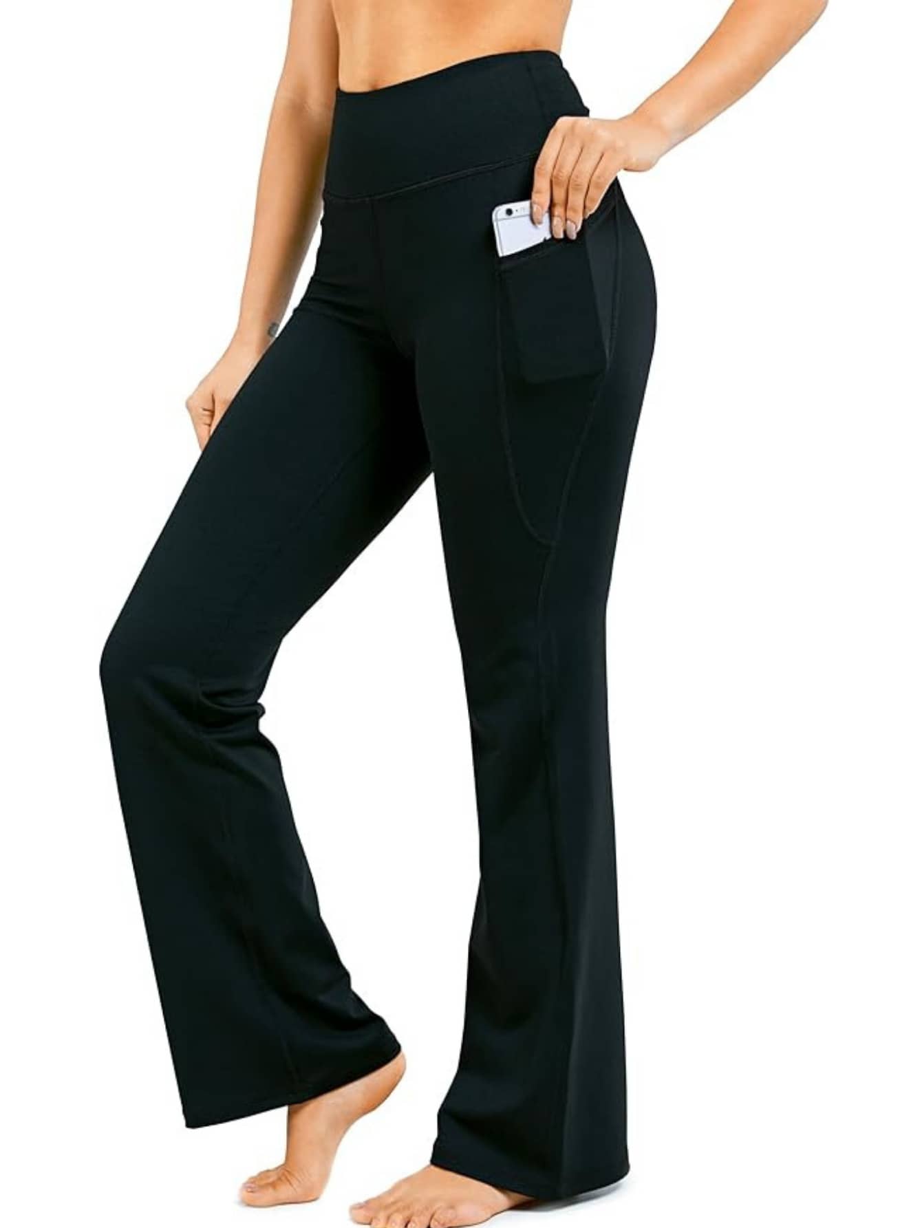 Women's Fleece-Lined Flare Yoga Pants – High Waist, Thermal Thick Leggings For Winter, Slim Fit Lifting Gym Pants - 黑色 - 查看 1