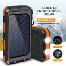 Cargador solar de 20 000 mAh, portátil, con panel solar, QC3.0, puerto USB dual, ideal para todo tipo de celulares y dispositivos electrónicos. Duradero, ideal para viajes y camping. Linterna LED. - color naranja - Ver 2
