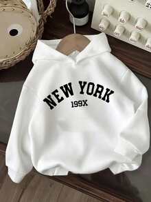 3 Peças Conjunto de Moletons Térmicos com Estampa de Texto Nova York, Brooklyn e Los Angeles para Meninos Pré-Adolescentes, Quente e Confortável para Outono/Inverno - Damasco - Visão 4