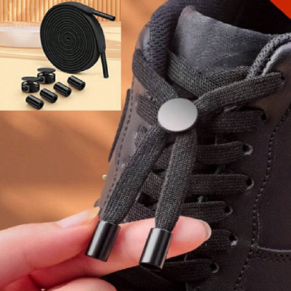 1 par de cordones elásticos sin atar unisex con hebilla de metal, cordones holgados para zapatos de fácil deslizamiento