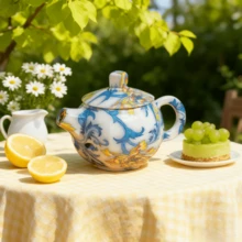 Imperial Phoenix Teapot Lighter - Elegant & Refillable, Exquisite Pattern, Unique Design, Gift For Tea Lovers, Mythology Lovers - 藍白色 - 查看 6