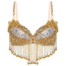 Women's Shiny Belly Dance Bra Top, Fringe Bra Top, Suitable For Halloween Theme Party Stage Performance