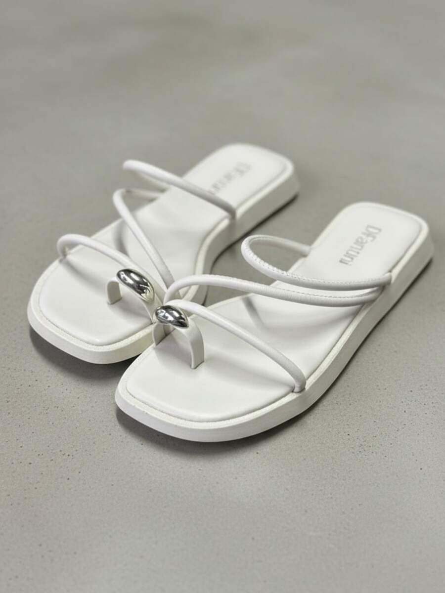 Women's Casual Flat Sandal, Comfortable, Stylisndy, Summer - Vitt - Visa 1