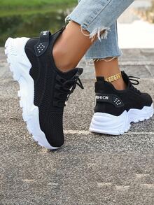 Breathable Mesh Sneakers] Lightweight Breathable Mesh Sneakers - Non-Slip EVA Sole, Comfortable Ankle Support, Lace-Up Low-Top Running & Tennis Shoes For Men And Women, Retro Style, All-Season Wear, Fitness Wear - màu đen - Xem 4