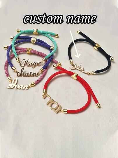 1 pieza Brazalete personalizado de acero inoxidable con letra trenzada en rojo, regalo de joyería personalizada para parejas en aniversarios, fiestas, Navidad, cumpleaños, adecuado para hombres y mujeres, joyería minimalista y linda, de alta calidad, regalo de Navidad