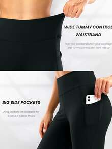 Women's Fleece-Lined Flare Yoga Pants – High Waist, Thermal Thick Leggings For Winter, Slim Fit Lifting Gym Pants - 黑色 - 查看 2