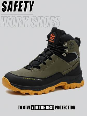 男式钢头鞋防水柔软耐用女式工作靴坚不可摧舒适橡胶底安全鞋防滑工作鞋建筑工地、园艺、仓库、日常维修工作训练鞋安全训练鞋工作运动鞋防砸耐冲击建筑工地锻造车间工作鞋适用于户外探险和徒步旅行，钢头户外工作靴，足部保护女式登山鞋