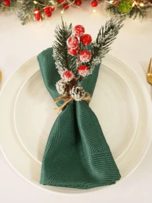 1-12pcs Woven Faux Snow Flower Pine Needle Pine Leaf Napkin Rings, Christmas Napkin Rings, Handmade Christmas Napkin Rings - Multicolor - View 5