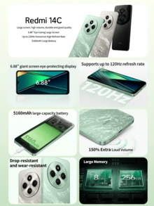 Xiaomi Redmi 14C 智能手机 | 6GB RAM + 128GB ROM | 6.88 英寸 HD+ 90Hz 显示屏 | 13MP AI 双摄像头 | 5160mAh 电池 | 18W 快速充电 | 4G LTE 双卡 | 侧面指纹 | HyperOS | 全球版本 - 銀色 - 查看 3
