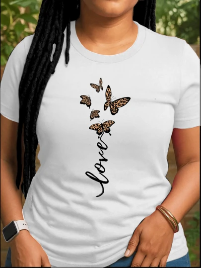 ELCOO Playeras Para Mujer Moda Verano Cuello Redondo Manga Corta Cómodo Elástico Estampado