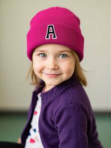 1 Buah Topi Rajut Anak dengan Pola 26 Huruf, Topi Rajut Warna Polos, Topi Anak Perempuan, Topi Hangat untuk Aktivitas Luar Ruangan, Musim Gugur/Dingin - Hot Pink - View 4