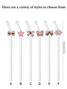 Pink Bowknot Glass Straw, Transparent Smoothie Milk Tea Juice Milkshake Cocktail Cold Drink Party Pink Bowknot Series Bent Glass Straw Reusable - Pink Bow - View 3