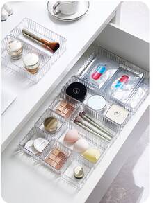 1pc/6pcs/7pcs Set Minimalist Transparent Vanity Desk Makeup Organizer Box, Eyeshadow, Lipstick, Cosmetic Brush, Perfume Display Rack, Compartment Storage Box - Multicolor - View 6
