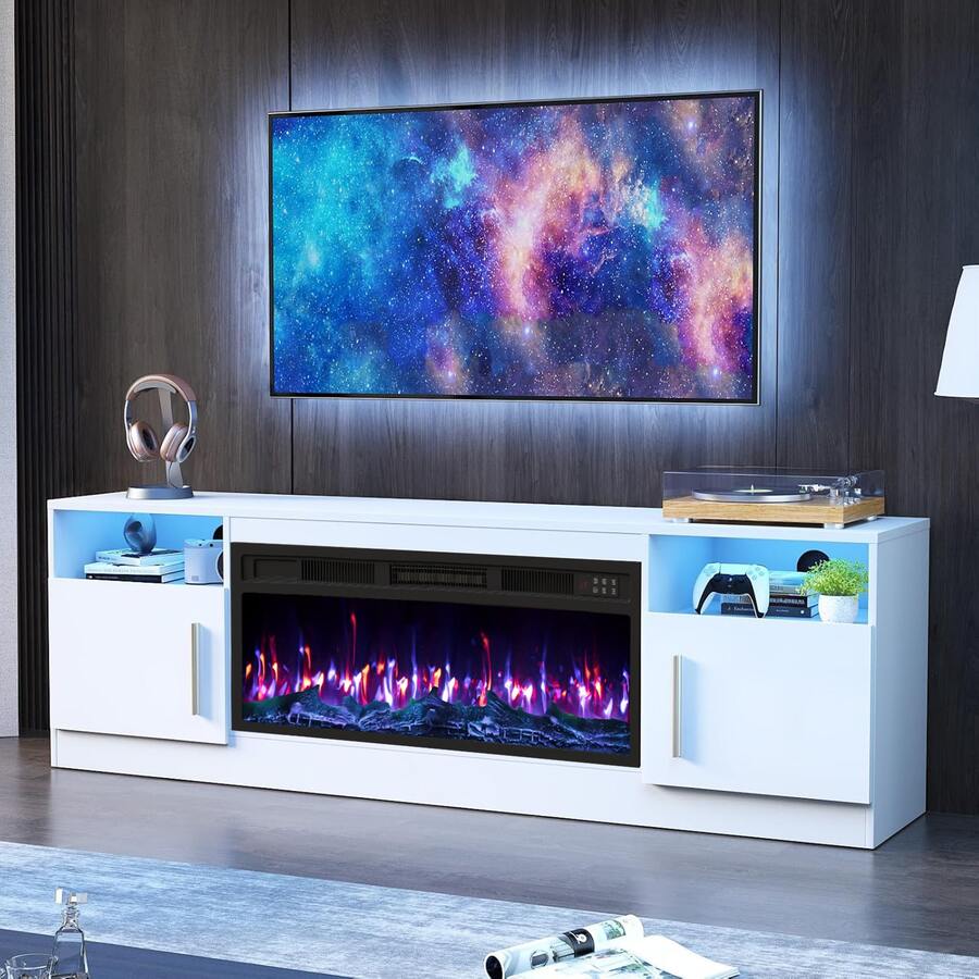 [2 Packages Shipping]Fireplace TV Stand With 36" Electric Fireplace Up To 80" TVs, 70" Entertainment Center, Remote Control,TV Media Console With Storage Cabinets For Living Room,Thanksgiving,Christmas  Gift - WHITE-70IN - 查看 1