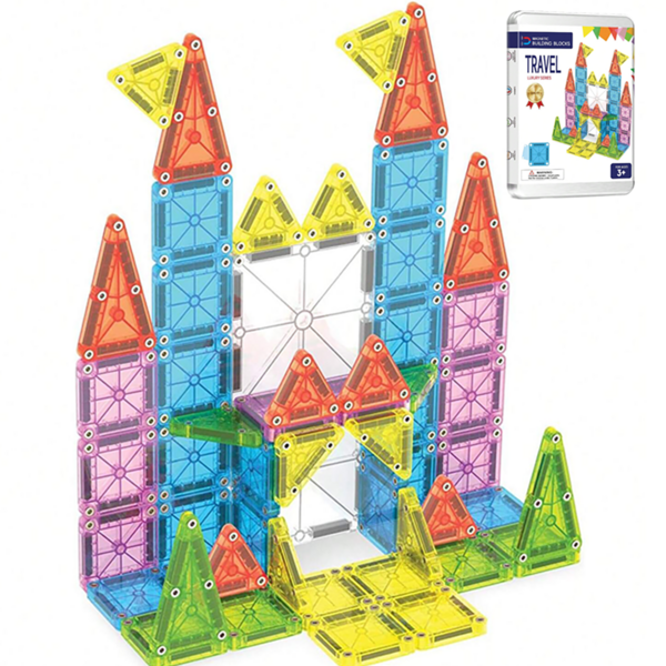 Children's Magnetic Building Blocks Toy Set, With Iron Box Travel Pack, Magnetic Construction Toys For Creative Building, Birthday & Christmas Gift For Boys And Girls