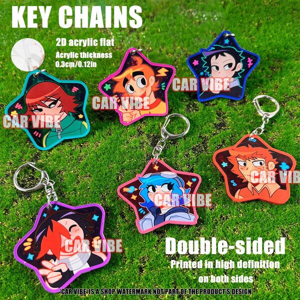 Scott Pilgrim Style Match Keychains, KIM/WALLACE/RAMONA/STEPHEN/SCOTT/KNIVES Car Keychain Pendant,Keychain Holder,Key Ring,Bag Hanging Gifts,Special Gifts