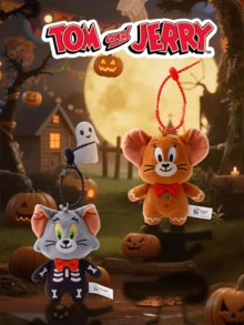 Officially Licensed Tom & Jerry Gingerbread Jerry Plush Keychain – Brown Furry With Pink Ears, Black Eyes & Red Bowtie, White Frosting Edges & Green/Red Buttons, Red Webbing Strap, 11cm/4.33inch Compact Size, Ideal For Bag Charms/Key Fobs, Cartoon Collectors & Animation Fans - Jerry the Gingerbread Man - View 6