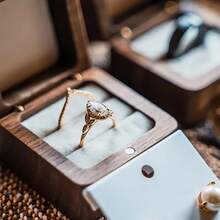 1pc Personalized Walnut Ring Box | Custom Wooden Engagement Ring Box | Engraved Ring Bearer Box | Proposal Box | Wedding Keepsake - Multicolor - View 7