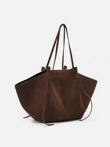 1 buah Tas Bahu Wanita Kulit PU, Tas Jinjing Kapasitas Besar dengan Desain Sayap - Kopi - View 2