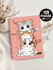 Sổ tay lò xo kẻ dòng dành cho sinh viên, kích thước 5.5x8.5 inch, họa tiết mèo dễ thương, làm từ giấy chất lượng cao, phù hợp cho văn phòng, học tập và làm quà tặng, hoàn hảo cho bạn bè, anh chị em, sinh viên và những người yêu mèo, lý tưởng cho mùa tựu trường. - Nhiều màu - Xem 1