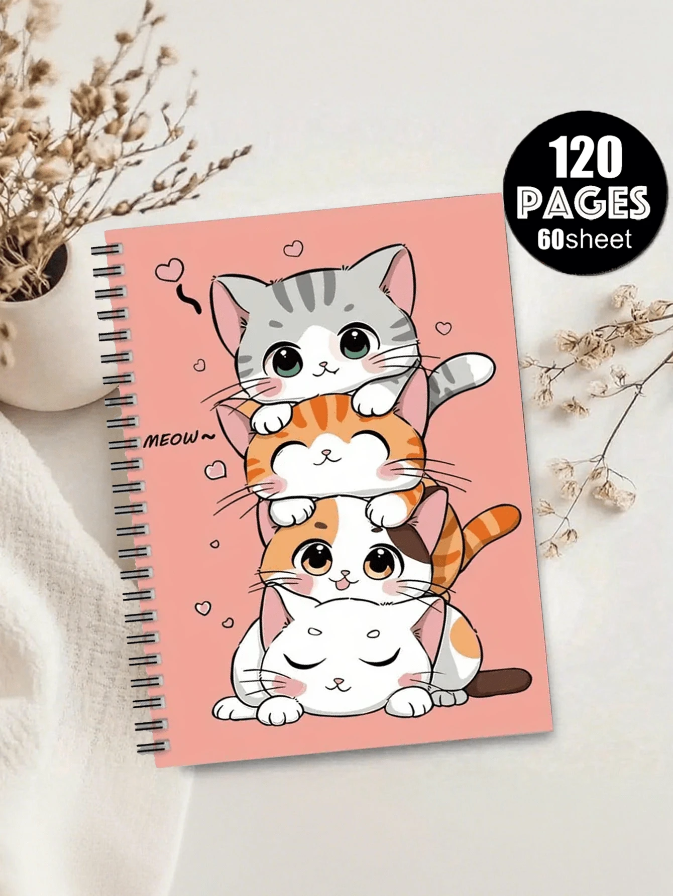 Sổ tay lò xo kẻ dòng dành cho sinh viên, kích thước 5.5x8.5 inch, họa tiết mèo dễ thương, làm từ giấy chất lượng cao, phù hợp cho văn phòng, học tập và làm quà tặng, hoàn hảo cho bạn bè, anh chị em, sinh viên và những người yêu mèo, lý tưởng cho mùa tựu trường. - Nhiều màu - Xem 1