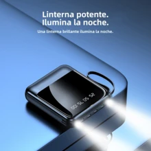 Mini banco de energía de 10000 mAh con carga rápida, luz LED superbrillante, pantalla digital inteligente, entrada micro y tipo C/salida USB-C, 4 cables de carga integrados, cargador portátil para teléfono móvil, ideal para viajes al aire libre. - todo - Ver 2