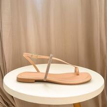 Women's Flat Sandal With Rhinestones, Elegant And Casual, Nude Black - 米色 - 查看 3