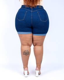 Ane Plus Size Denim Mid-Thigh Shorts, Orange Blue - Azul - Ver 2