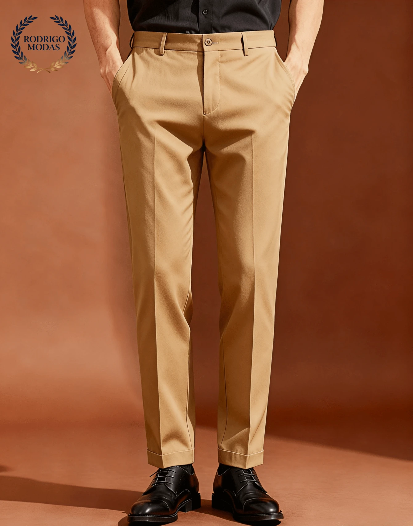 Men's Straight-Leg Dress Pants - 卡其色 - 查看 1
