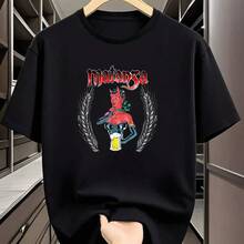 Unisex T-Shirt 100% Cotton Short Sleeve Matanza Demônio Chopp Silêncio Rock Band Print Casual Streetwear Daily Style Shirt - 黑色 - 查看 1