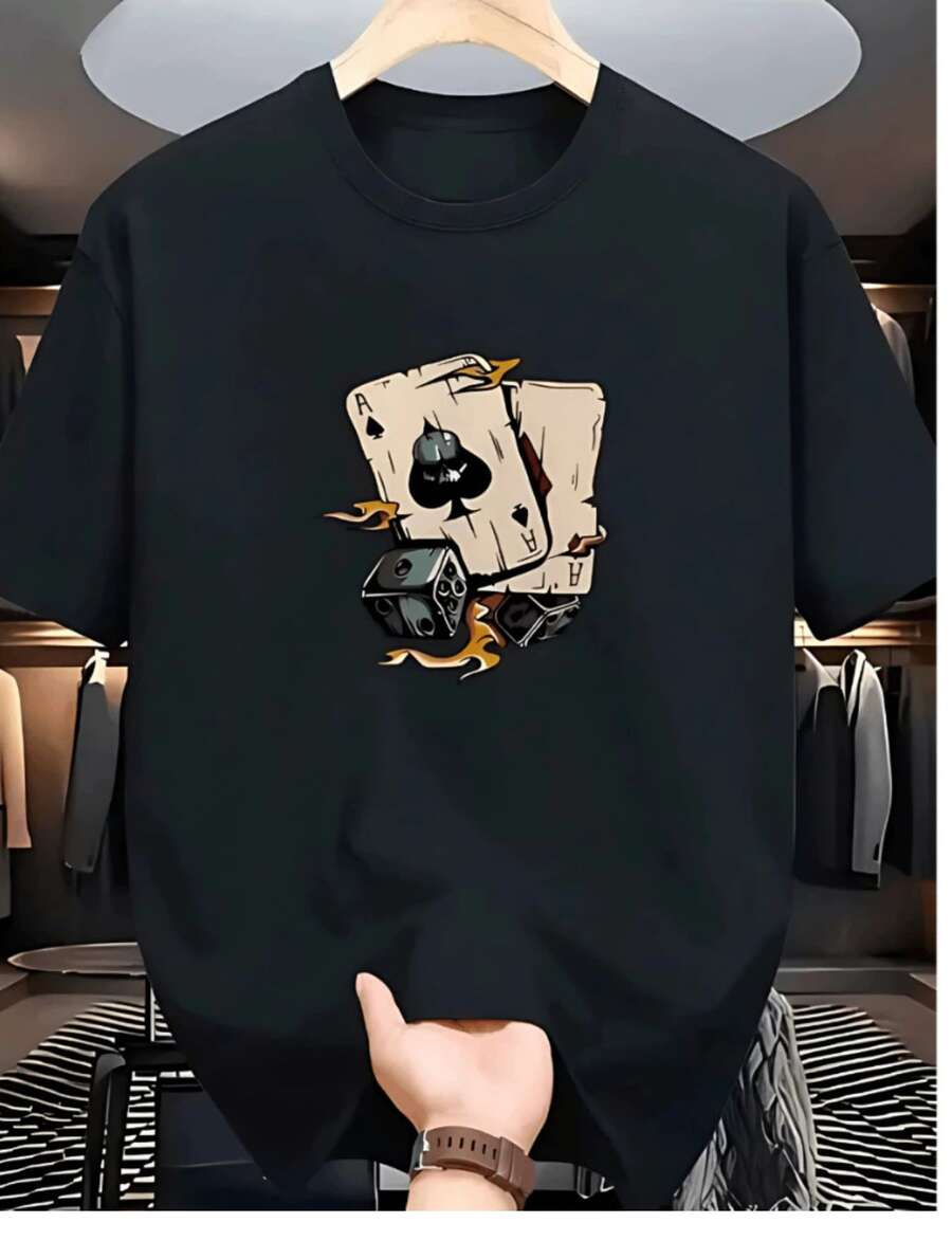 Camiseta Masculina 100% Aldodão Estampada Cartas Manga Curta Moda Verão Casual - Preto - Visão 1