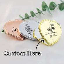 Customized Name Engraved Makeup Mirror, Personalized Gift, Folding Portable Double-Sided High Definition Mirror, Stainless Steel Compact Mirror, Christmas Gift, Bridesmaid, Wedding Gift, Customized Floral Engraved Makeup Mirror, Suitable For Bestie, Girlfriend, Mom, Mother's Day, Birthday, Graduation, Wedding, Anniversary, Practical Gift, Fall Decor - Multicolor - View 14