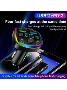 Cargador inalámbrico para automóvil Nuokaiqi con transmisor FM, soporte para unidad USB, carga rápida Dual USB y Tipo-C, manos libres, material ABS, universal para teléfonos inteligentes, accesorios electrónicos para automóviles, sin batería - Negro - Ver 5