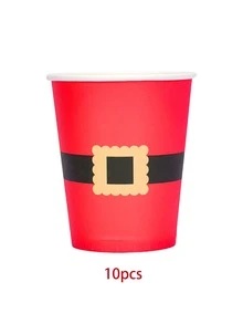 10 Stücke/20 Stücke/50 Stücke/80 Stücke rote Weihnachtsmann Gürtel Weihnachtsparty Zubehör Einweg Geschirr Set Weihnachtsservietten Becher Servietten Weihnachtsparty Dekorationen für Weihnachtsessen Zuhause - Verschiedenfarbig - Übersicht 10