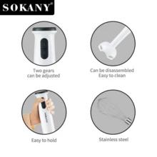 SOKANY 1个电动手持搅拌器，2档速度，4合1功能，包括手持搅拌器、打蛋器、绞肉器和量杯，适用于制作冰沙、汤和蘸酱，不锈钢材质。 - 英規插(220-240V) - 查看 3
