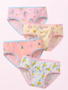 8条可爱女童三角裤，全印花图案，弹性面料，柔软舒适，适合4-7岁女孩。 - 彩色 - 查看 4