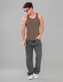 Men's Streetwear Balloon Jeans, Wide Leg, Baggy Style - Gris jaspeado - Descolorido - Ver 2