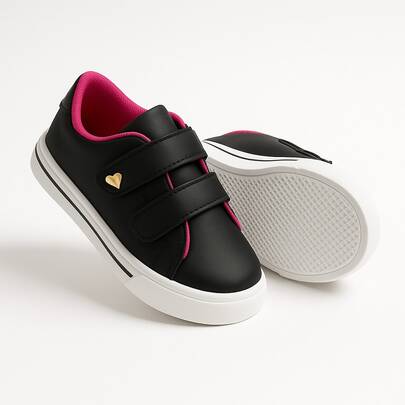 Tenis Infantil Menina Preto Pink facil de Calçar 20 ao 27